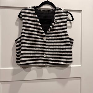 Striped Black and White Button-Up Vest